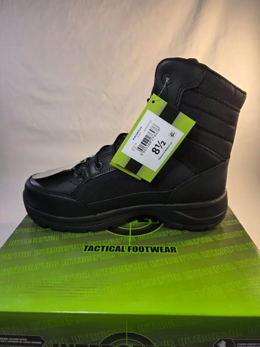 Interceptor Men's Black Leather Tactical Steel Toe Boots Force 2.0 Size 8.5 NWT